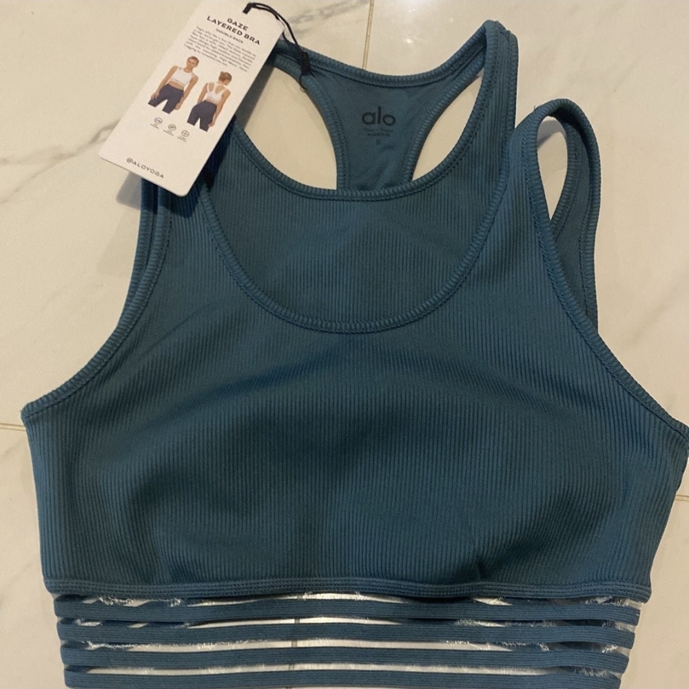 ALO Yoga Gazed Teal Sports Bra-Small